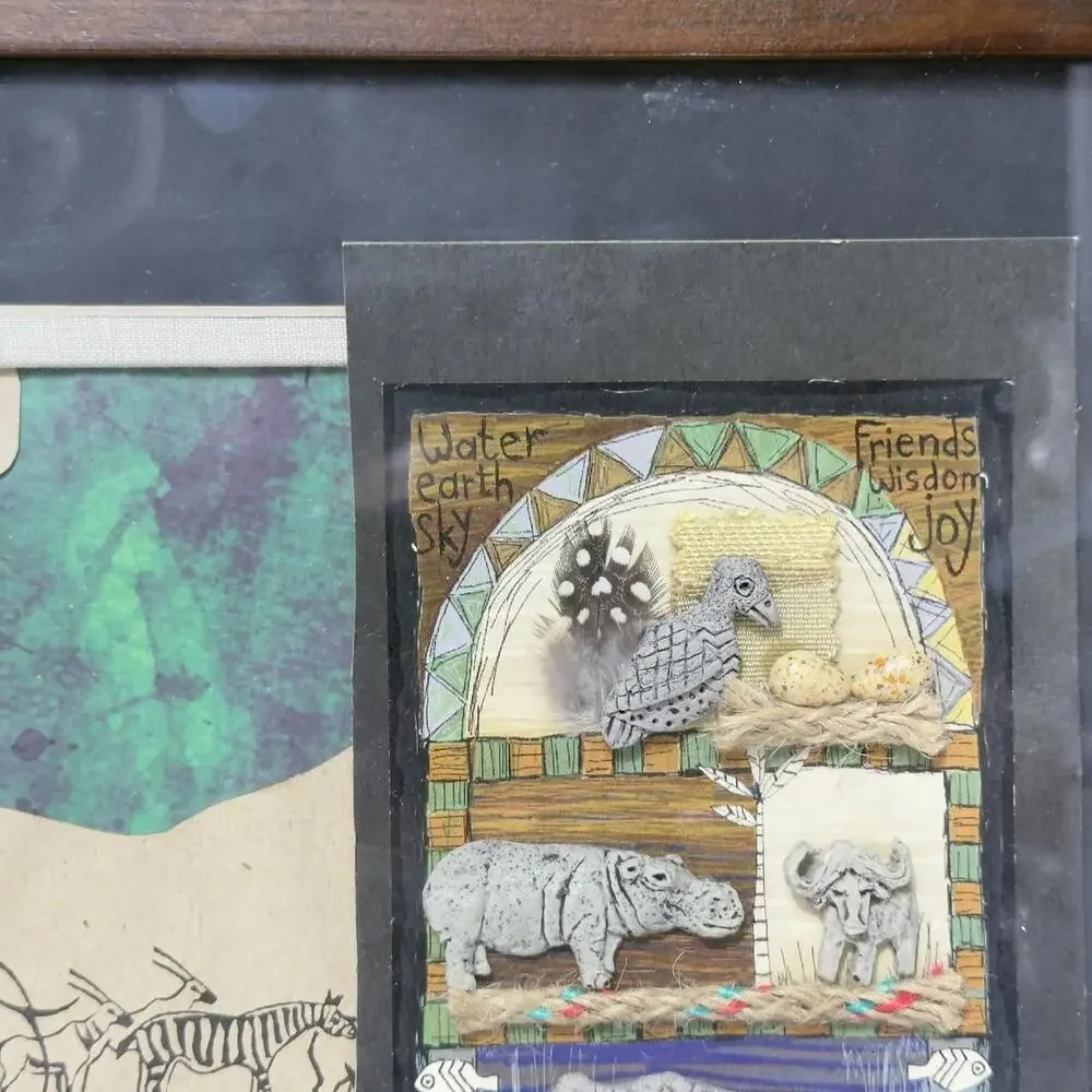 Handmade South African Mixed Media Safari Wildlife Framed Tribal Wall Art 12x12